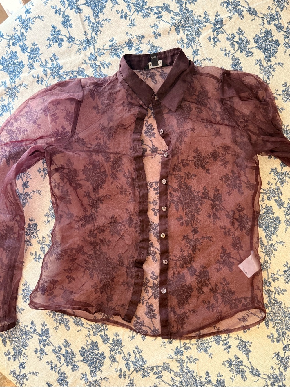 Express Sheer Floral Button-Down Shirt - Plum